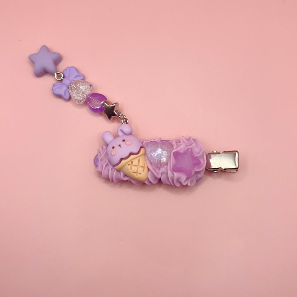 Custom Decoden Hair Clip - Purple Bunny Ice Cream