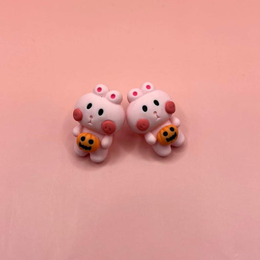 Pink “Trick or Treat” Bunny Studs