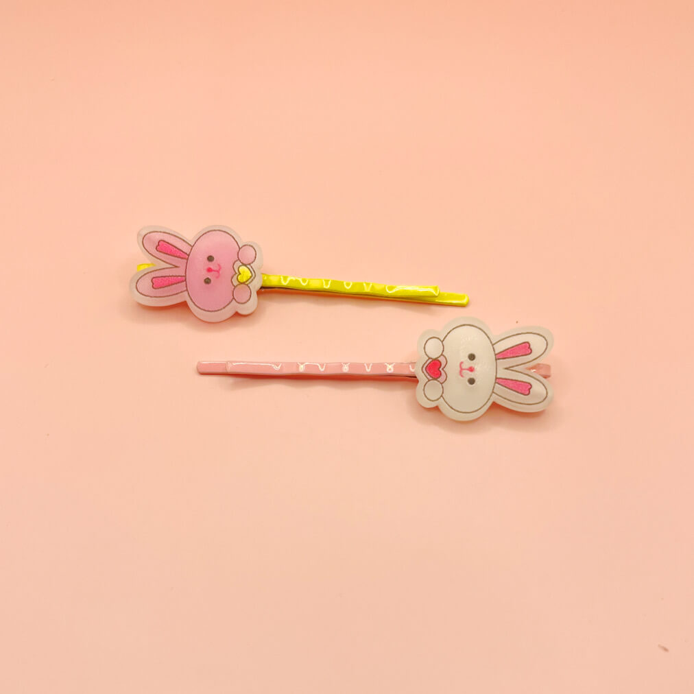 Pink and White Heart Bunny Hair Pin - Twin Set