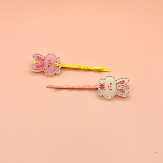 Pink and White Heart Bunny Hair Pin - Twin Set