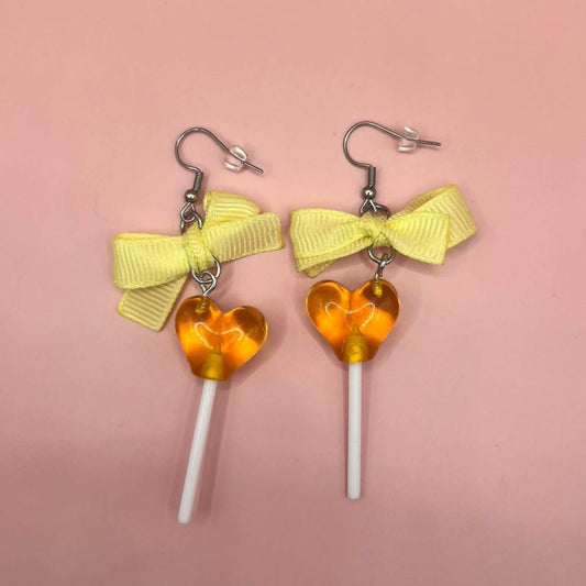 Yellow Heart Pop and Bow Dangles