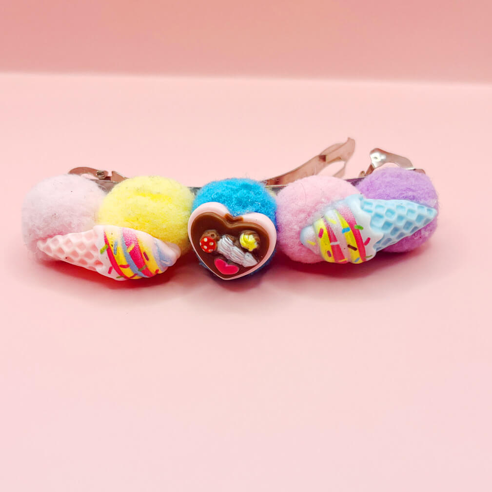 Ice Cream Pom Pom and Chocolate Box Hair Barrette