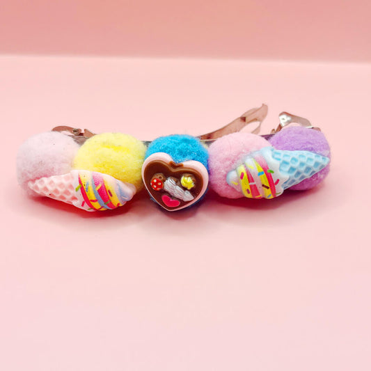 Ice Cream Pom Pom and Chocolate Box Hair Barrette