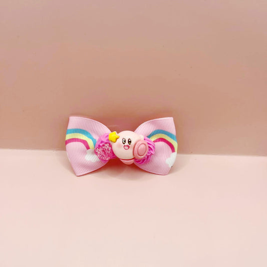 Pink Rainbow and Kirby Inspired Bow Hair Clip