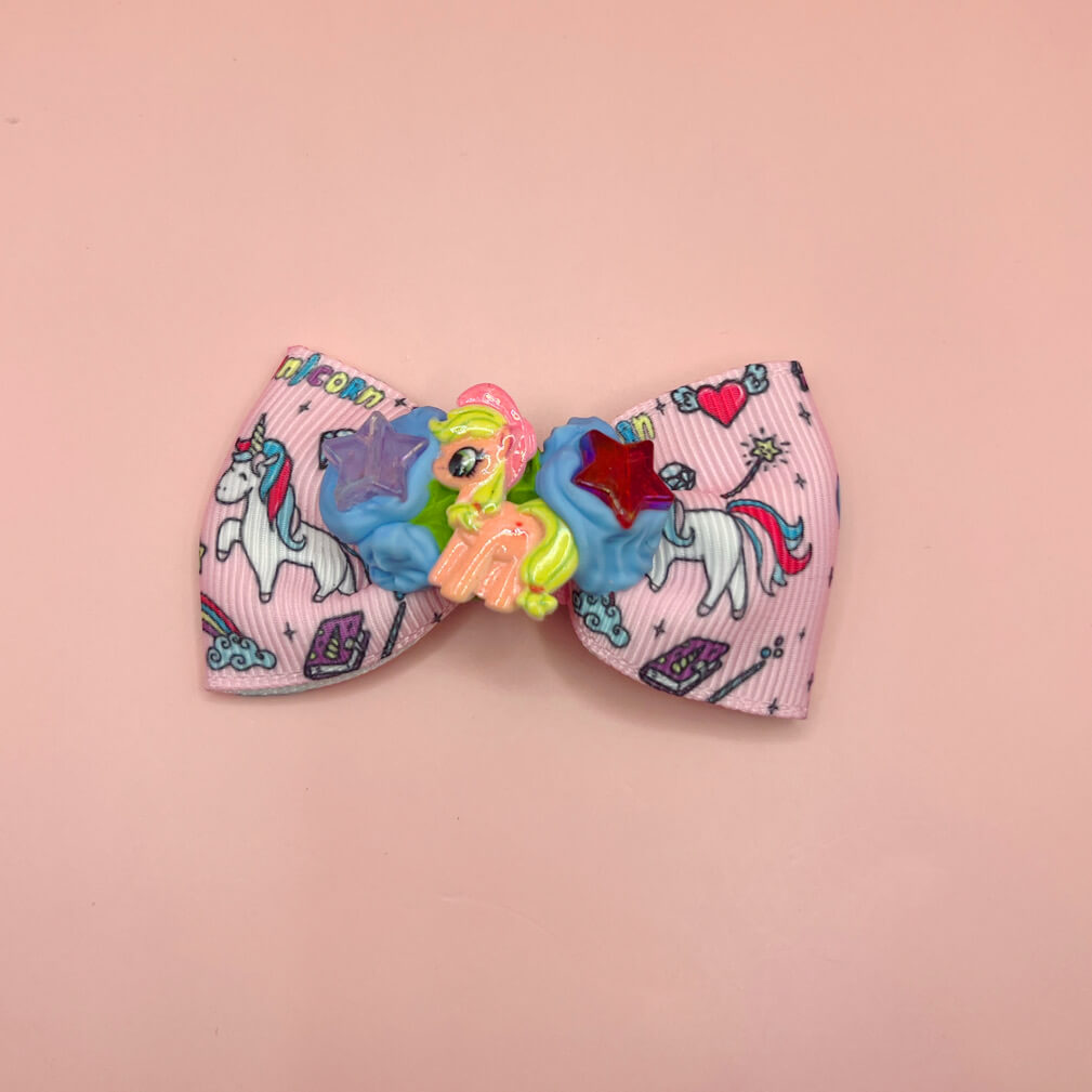 Custom Decoden Hair Bow - Pink Pony and Sparkle Stars