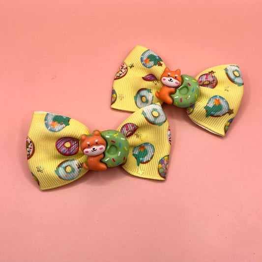 Doughnut Fox Bow Hair Clips - 2 Pack