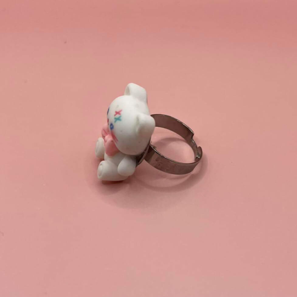 Pink and White Kitten Ring