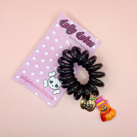 Spooky Spiral Hair Tie with Pumpkin Charms