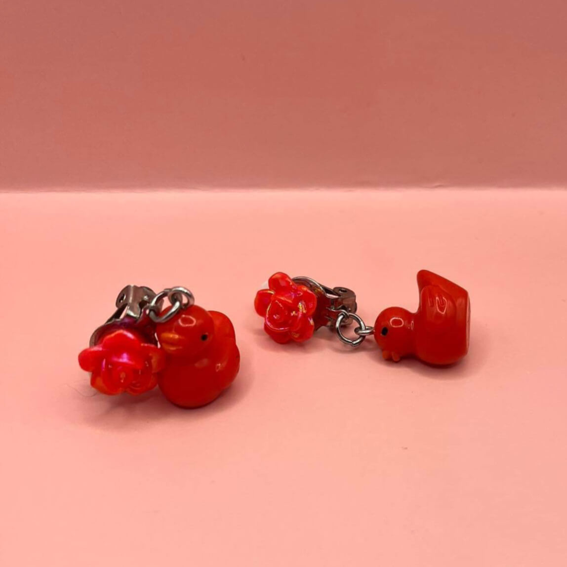 Red Rose and Rubber Duck Clip-On Dangles