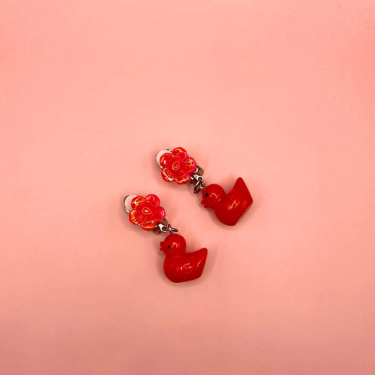 Red Rose and Rubber Duck Clip-On Dangles