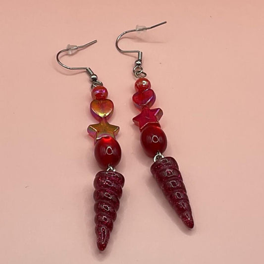 Blood Red Glitter Unicorn Dangles