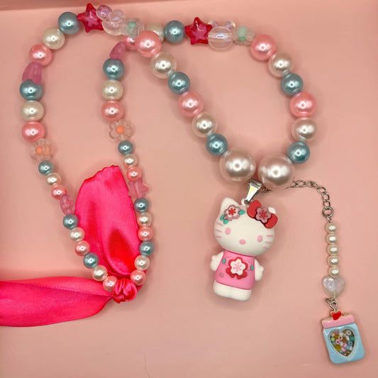 Deluxe Kawaii “Hello Kitty” and Shaker Charm Pendant Necklace