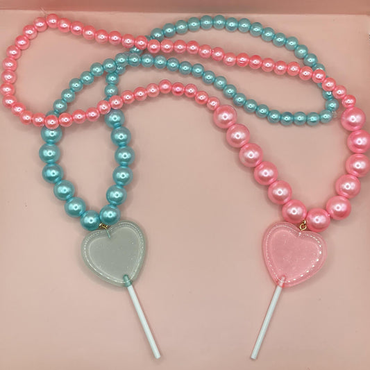 Pastel Jumbo Glitter Heart Pop Beaded Necklace