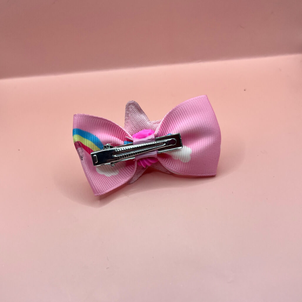 Pink Rainbow and Teddy Bow Hair Slide