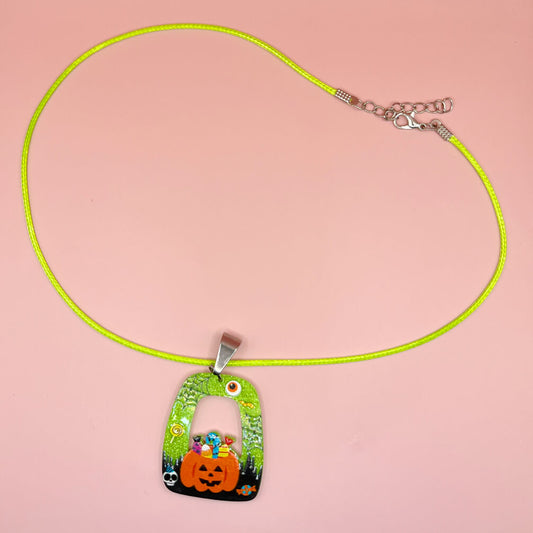 Spooky Green Glitter Halloween Pendant