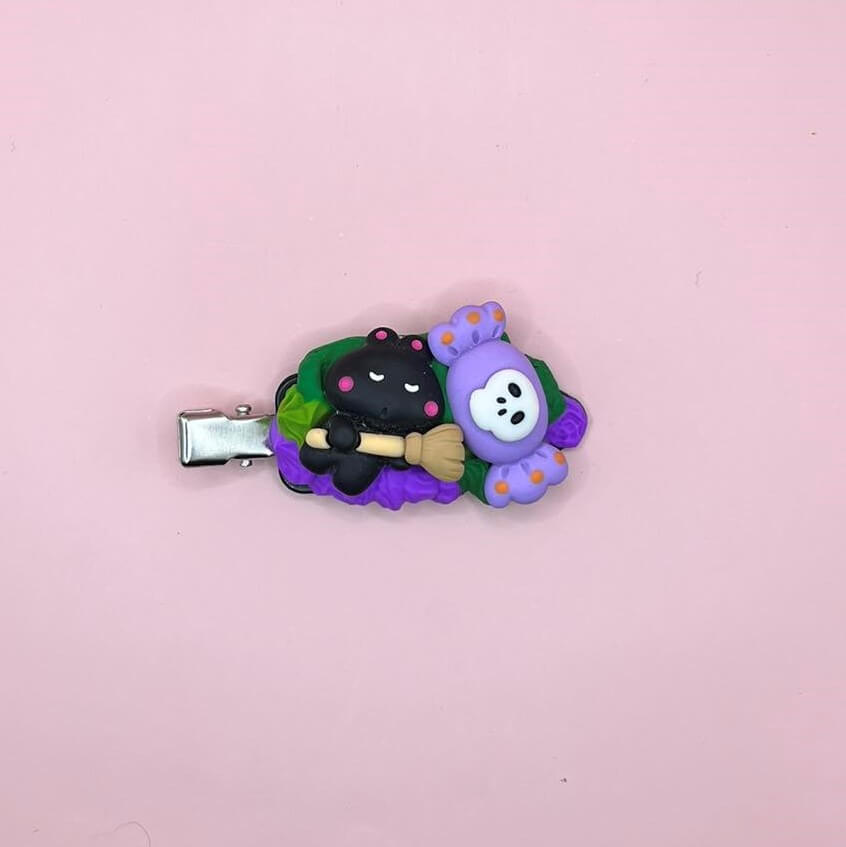 Decoden Hair Clip - Halloween Cat and Skull Candy