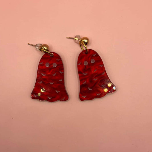 Custom Halloween Collection 2023-Red Marble Ghost and Ball Stud Dangles