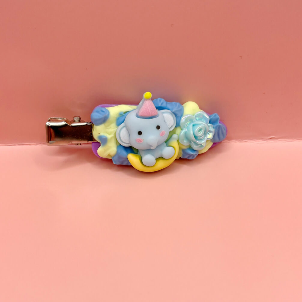 Custom Decoden Hair Clip - Baby Elly and Blue Rose