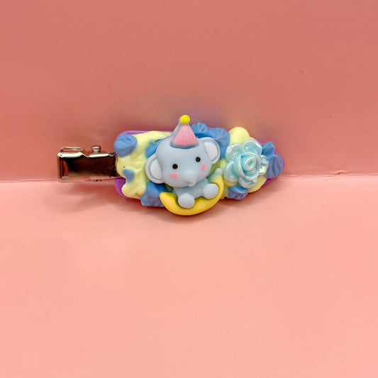 Custom Decoden Hair Clip - Baby Elly and Blue Rose