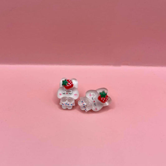 Transparent Strawberry Bunny Studs