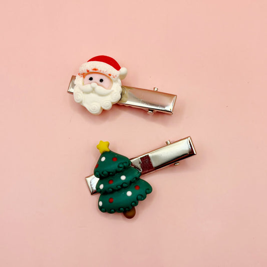 Christmas Tree and Santa Hair Clip Set