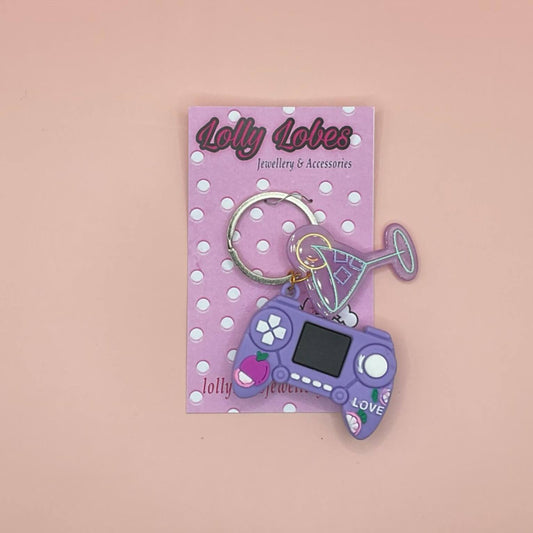 Purple Gamer and Cocktail Keychain