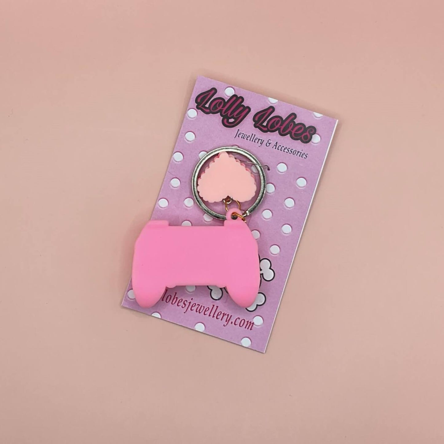 Pink Gamer Keychain with Heart Cream Cookie