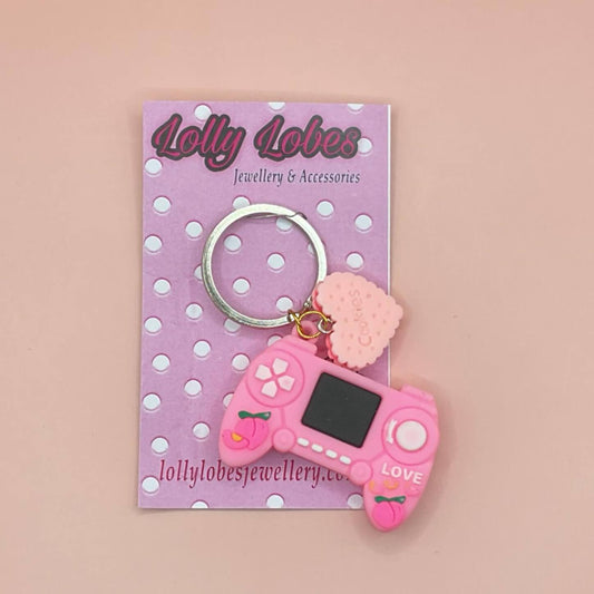 Pink Gamer Keychain with Heart Cream Cookie