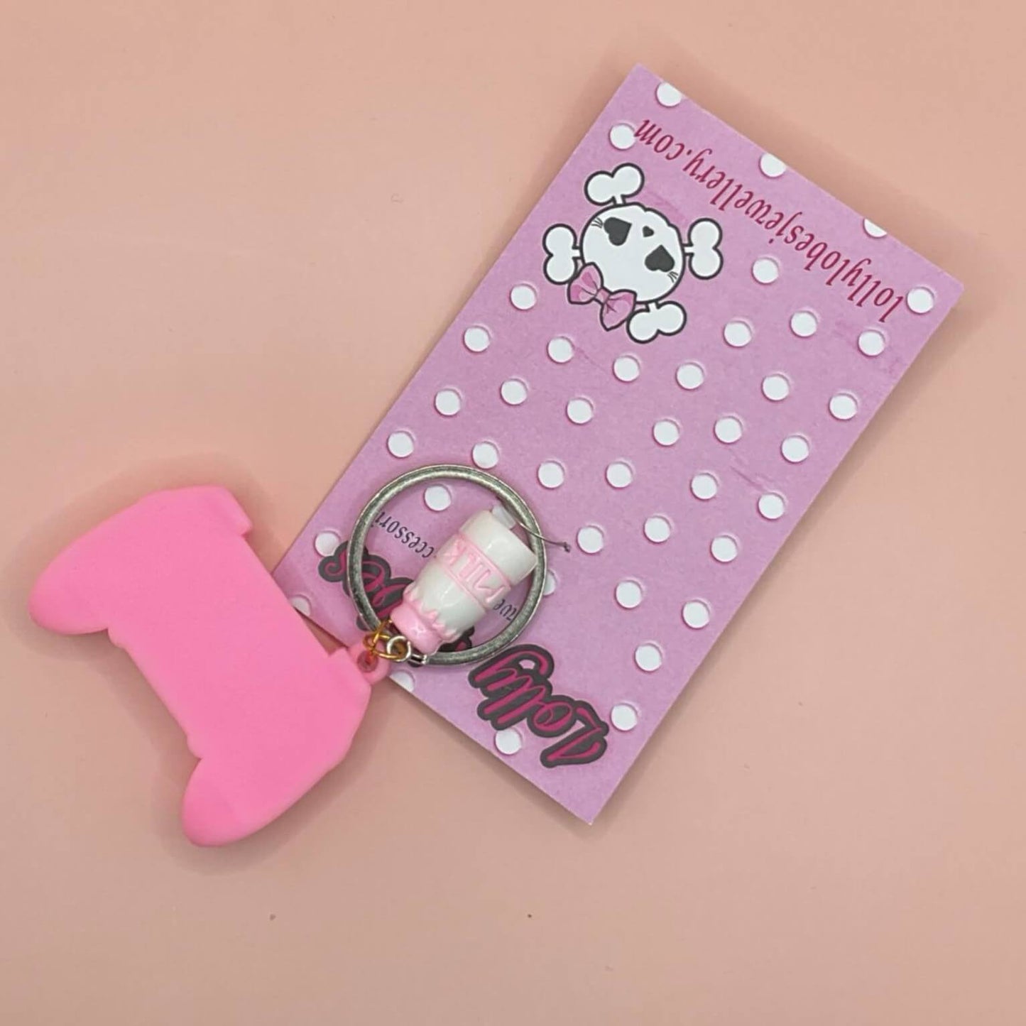 Pink Gamer and Milk Bottle Keychain