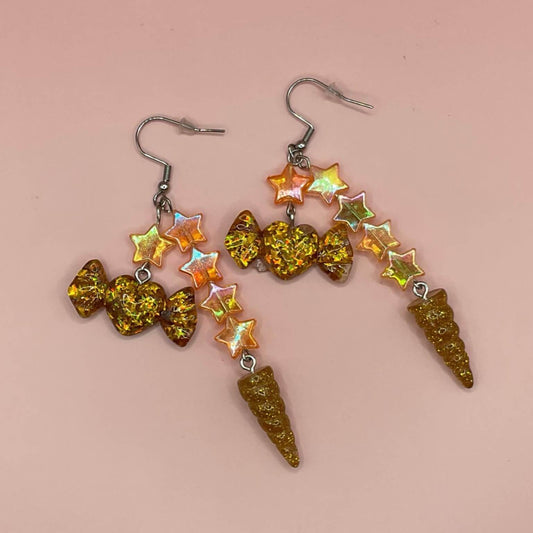 Gold Glitter Unicorn and Candy Statement Dangles