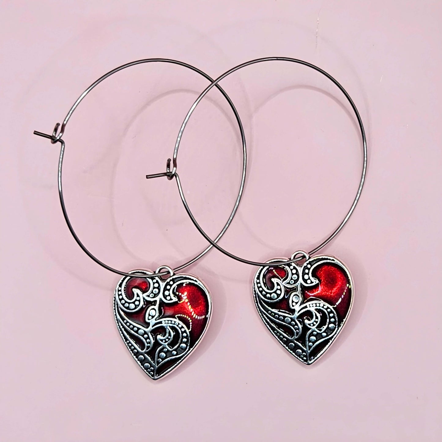 Gothic Filigree Valentine Heart Hoops