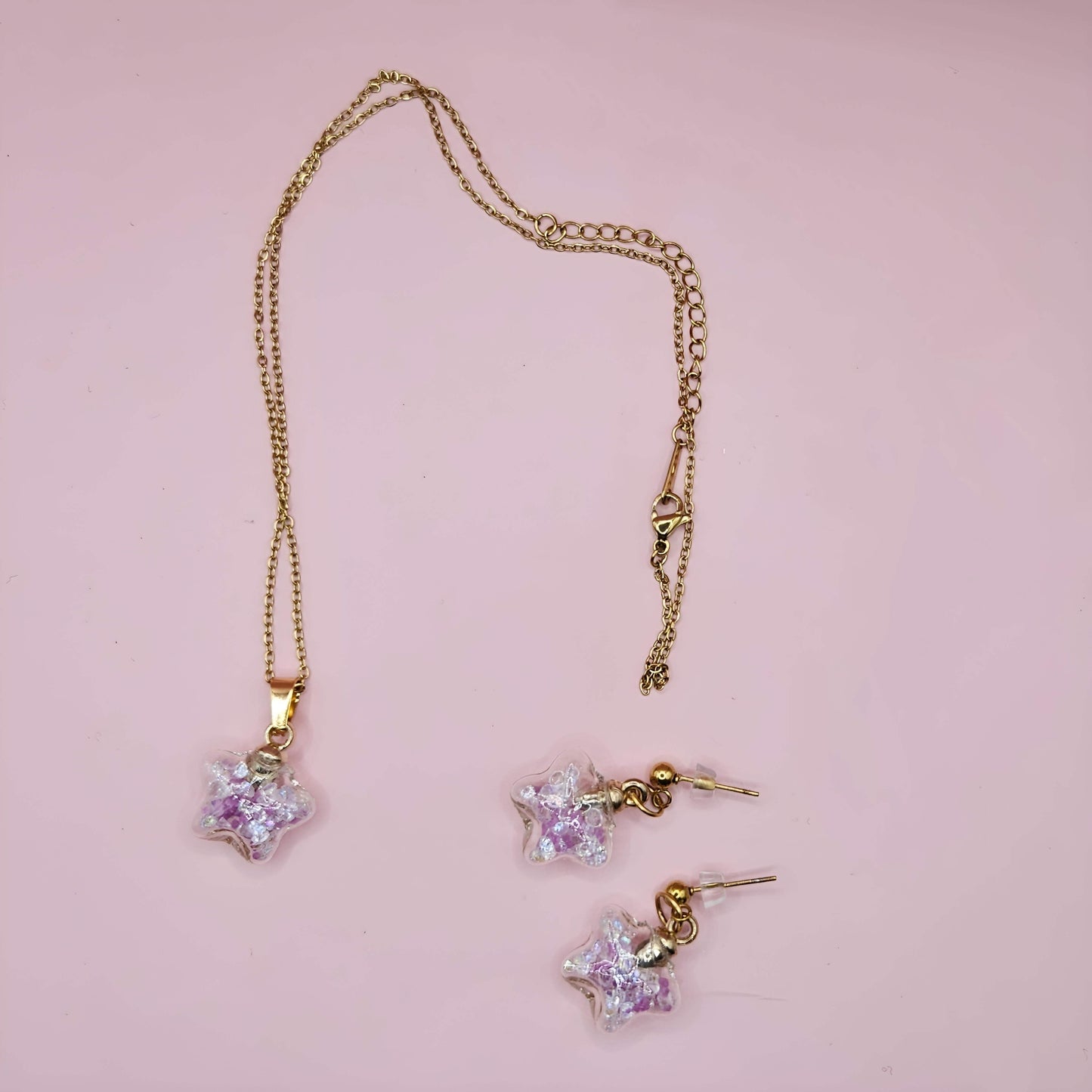 Glass Star Bubbles with Coloured Twinkle, Earring and Necklace Set