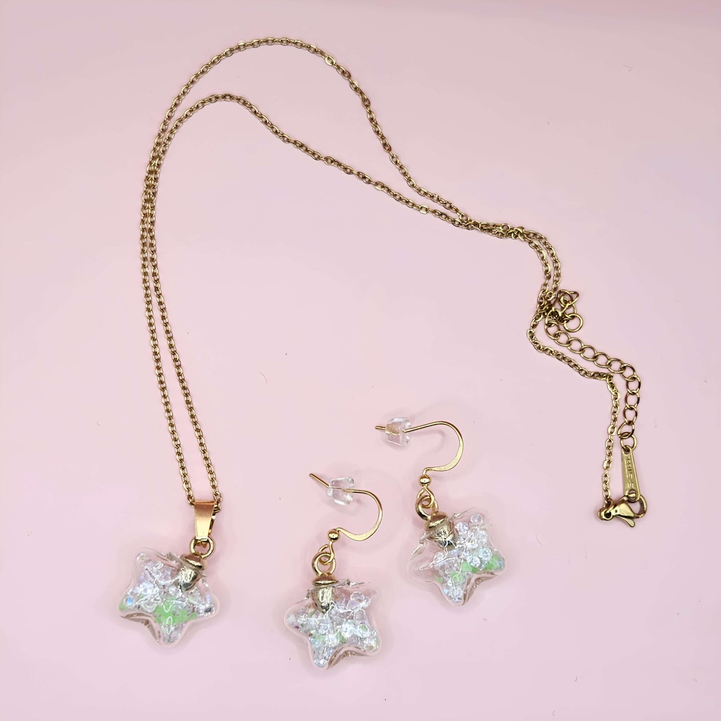 Glass Star Bubbles with Coloured Twinkle, Earring and Necklace Set