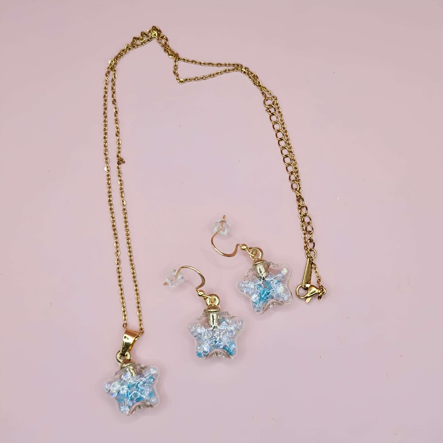 Glass Star Bubbles with Coloured Twinkle, Earring and Necklace Set