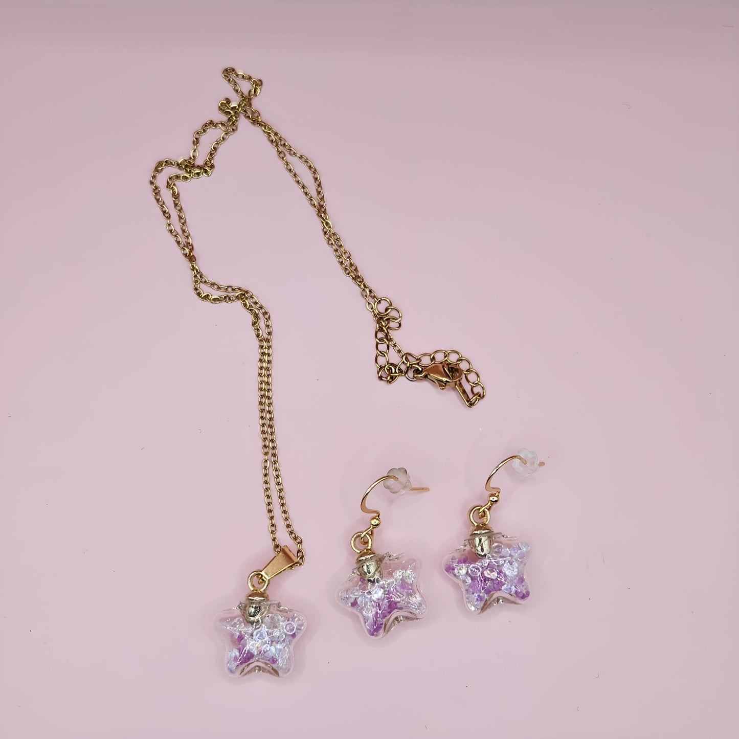 Glass Star Bubbles with Coloured Twinkle, Earring and Necklace Set