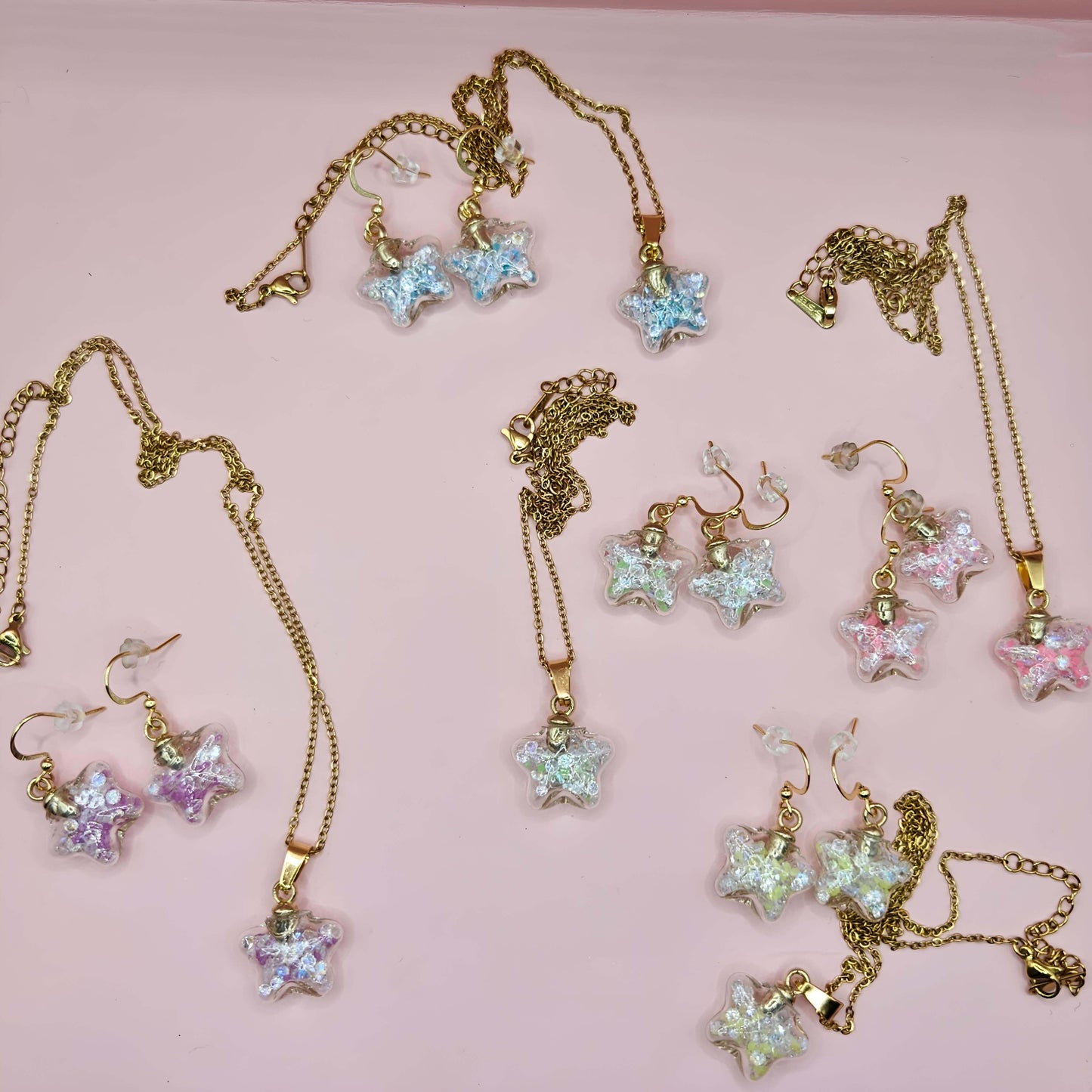 Glass Star Bubbles with Coloured Twinkle, Earring and Necklace Set