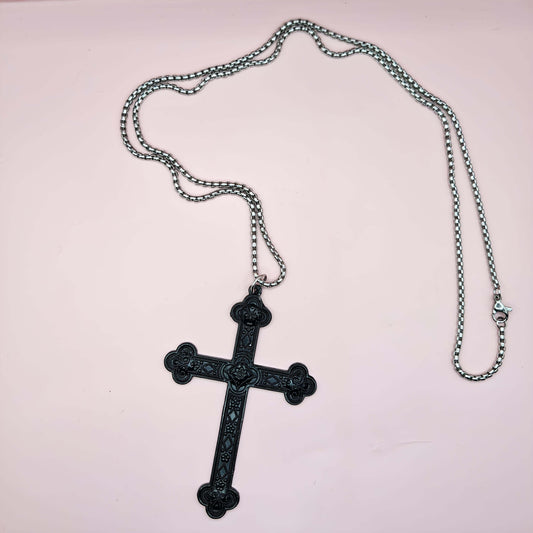 Large Black Gothic Cross with Box Chain