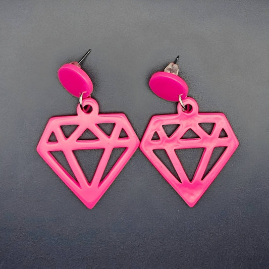 Hot Pink Retro Diamond Stud Dangles