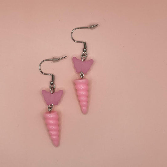 Pink Unicorn Horn and Butterfly Dangles